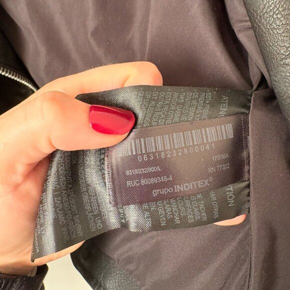 Zara Faux Vegan Leather Biker Jacket Black Size Large - Picture 6 of 8